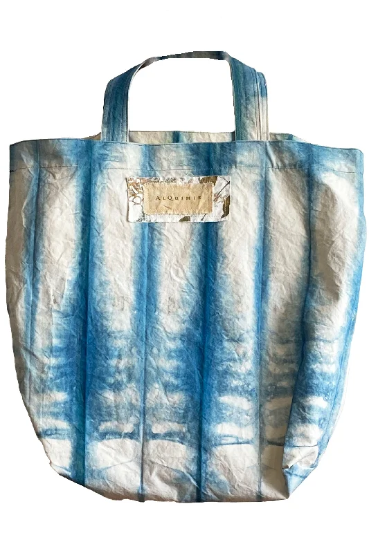 Romantic Valentine's Day Bags With Promotions Hand Dyed & Printed Canvas Tote - Indigo Stripe