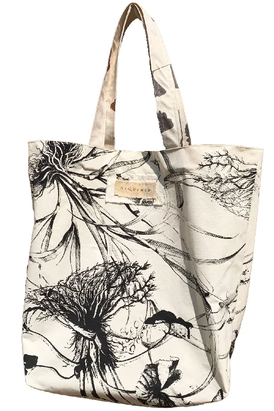 Clearance-Priced Bags Hand Dyed & Printed Canvas Tote - Marsh Garden on Natural