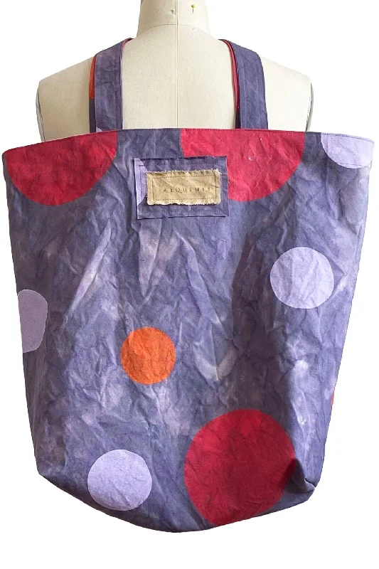 Customizable Bags For Personalized Style Hand Dyed & Printed Canvas Tote - Purple Dot Print