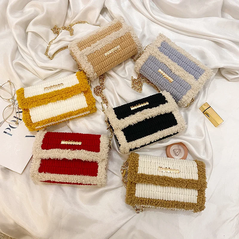 Professional Bags With Office Discounts Hawang mesh grid handbag DIY material package wool handmade woven bag flat line shoulder bag Messenger bag
