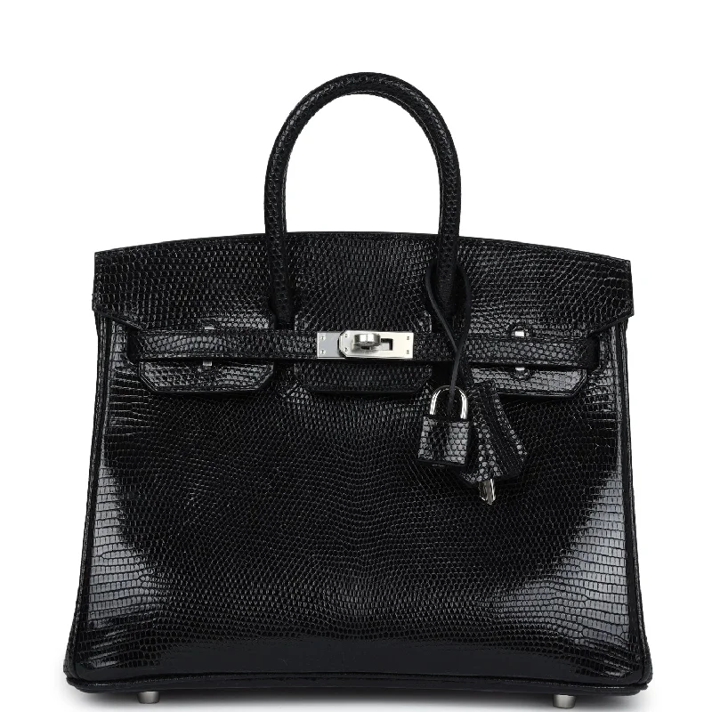 Modern And Limited-Time Offer Bags Hermes Birkin 25 Black Shiny Varanus Niloticus Lizard Palladium Hardware