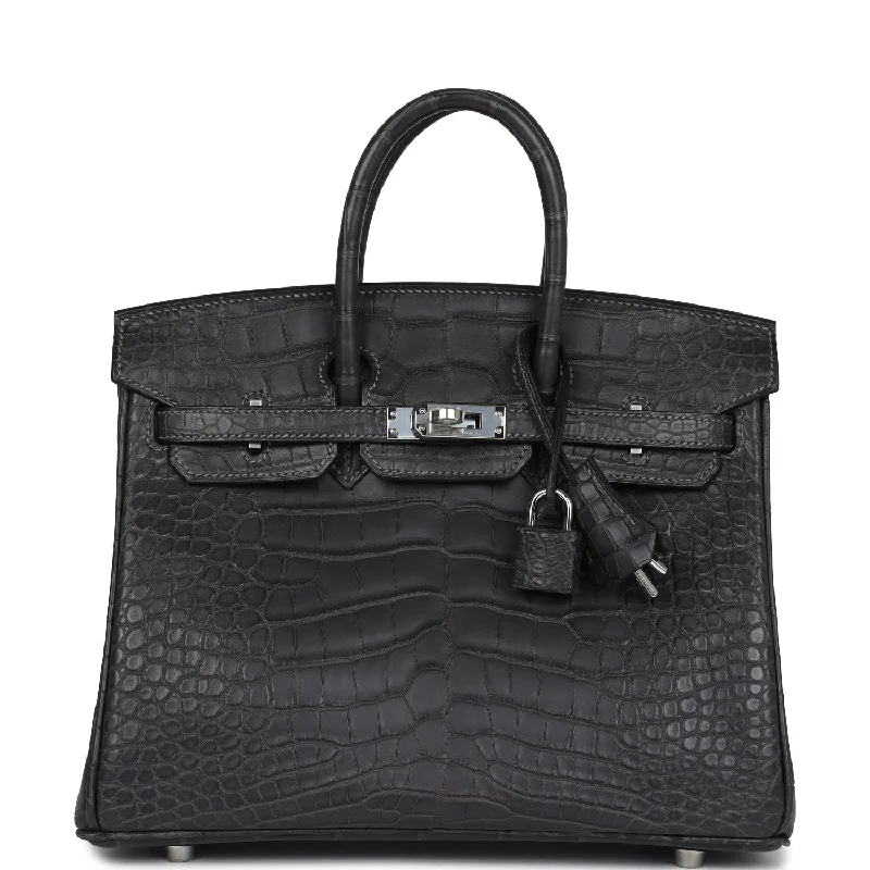 Chic And Clearance-Priced Tote Bags Hermes Birkin 25 Graphite Matte Alligator Palladium Hardware