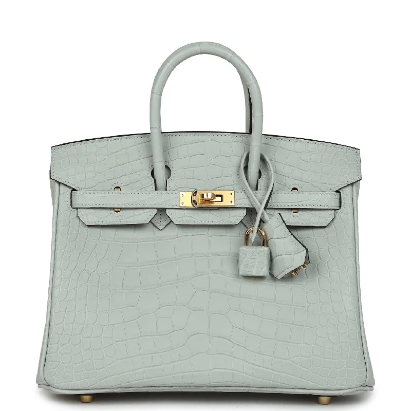 Bags With Tsa-Approved Features Hermes Birkin 25 Gris Neve Matte Alligator Gold Hardware