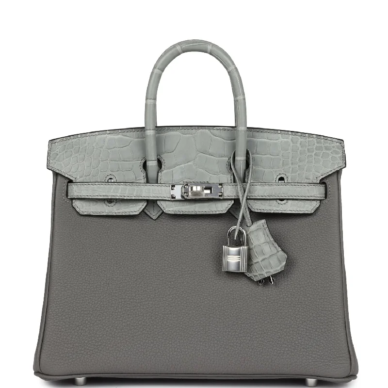 Discounted Designer Bags For Clearance Sale Hermes Birkin 25 Gris Meyer Togo and Gris Ciment Matte Alligator Touch Palladium Hardware