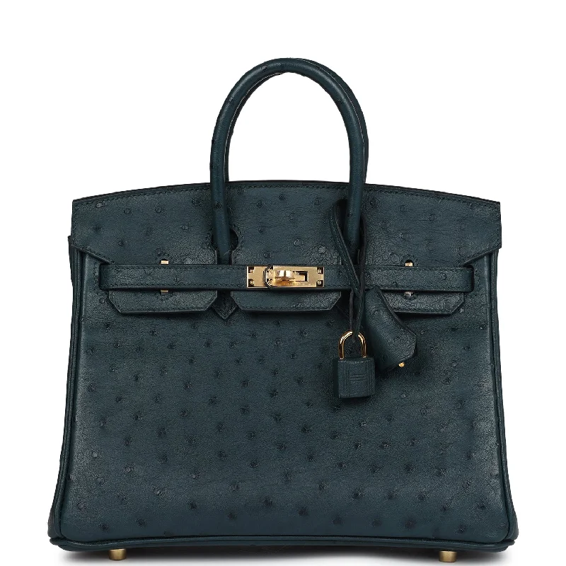 Scratch-Resistant And Luxury Sale Bags Hermes Birkin 25 Vert Cypres Ostrich Gold Hardware