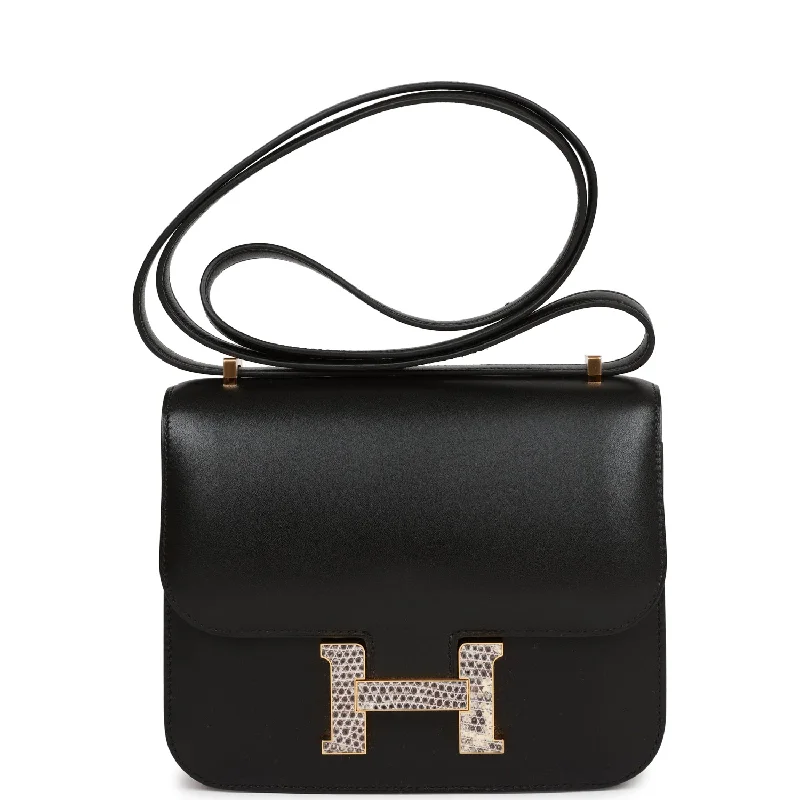 Bags For Personalized Gifts Hermes Constance 18 Black Tadelakt and Ombre Lizard Gold Hardware