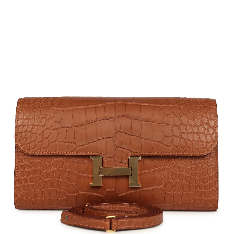 Luxury Bags On Sale Hermes Constance Wallet To Go Gold Matte Alligator Gold Hardware