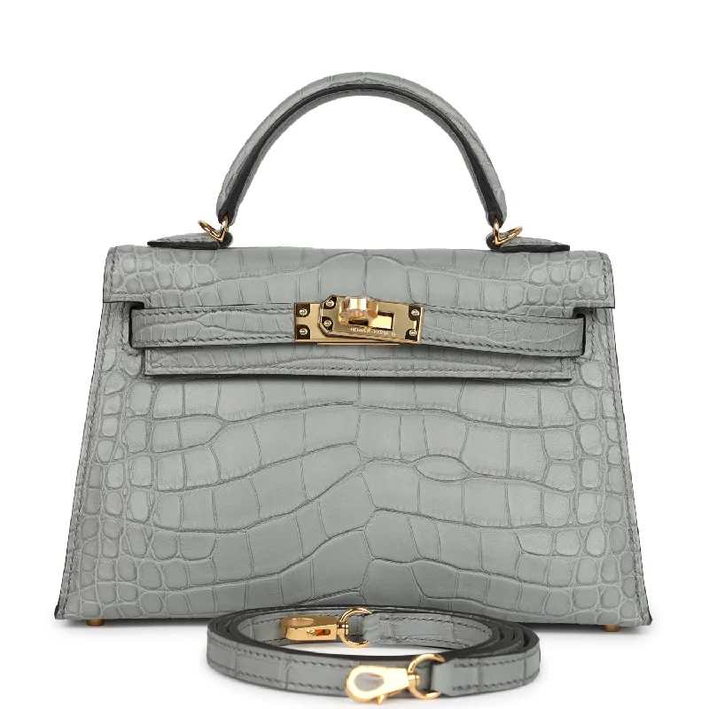 Handbag For Fashion Hermes Kelly Sellier 20 Gris Ciment Matte Alligator Gold Hardware