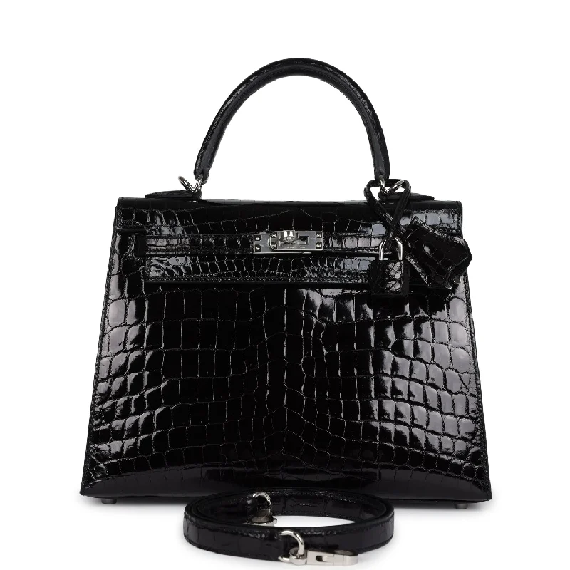 Vibrant Bags With Discounts Hermes Kelly Sellier 25 Black Shiny Niloticus Crocodile Palladium Hardware