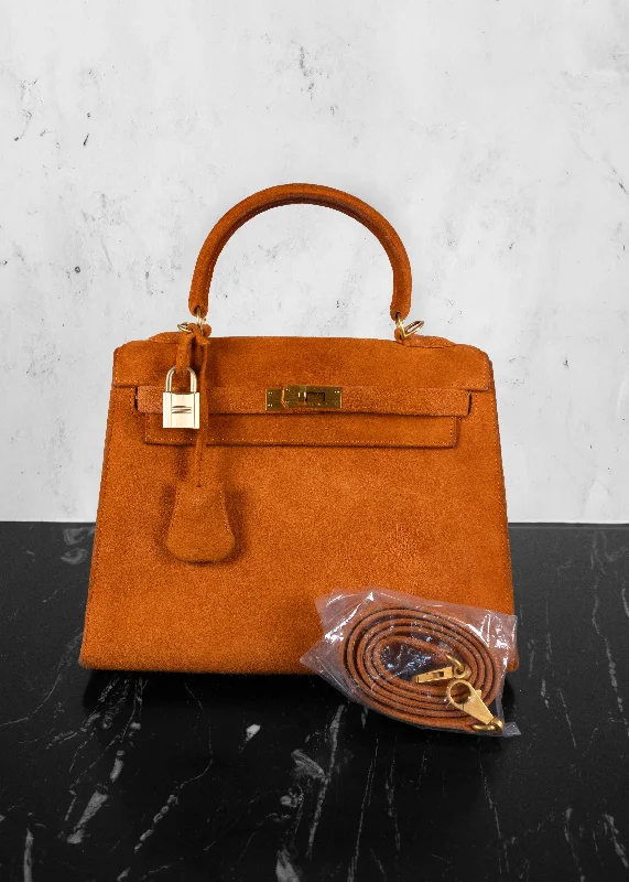 Office Professionals Hermès Kelly Orange Suede 25 Handbag