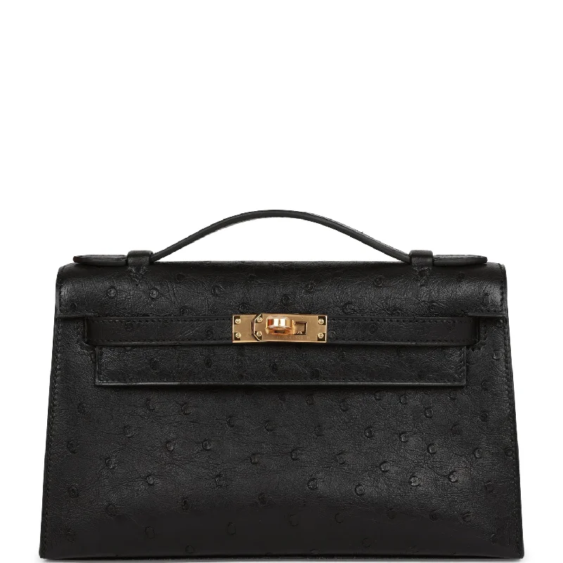 Trendy Bags Hermes Kelly Pochette Black Ostrich Gold Hardware