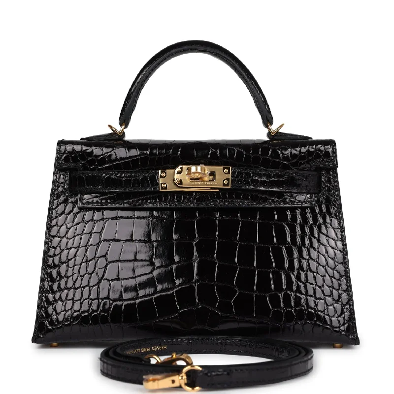 Luxurious But Budget-Friendly Bags Hermes Kelly Sellier 20 Black Shiny Alligator Gold Hardware