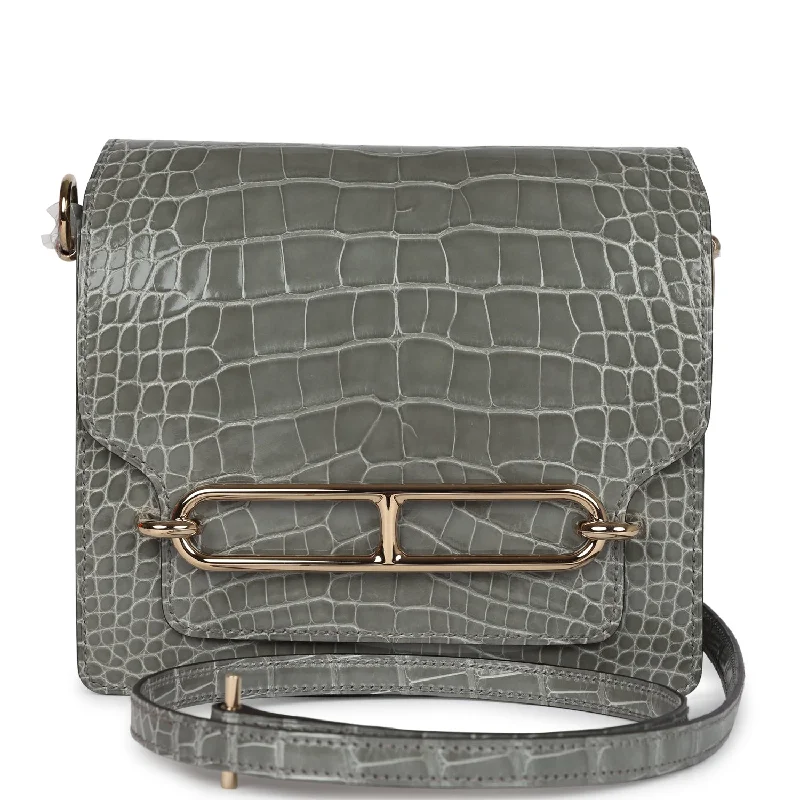 Bags For Urban And Trendy Looks Hermes Mini Roulis Gris Ciment Shiny Alligator Permabrass Hardware