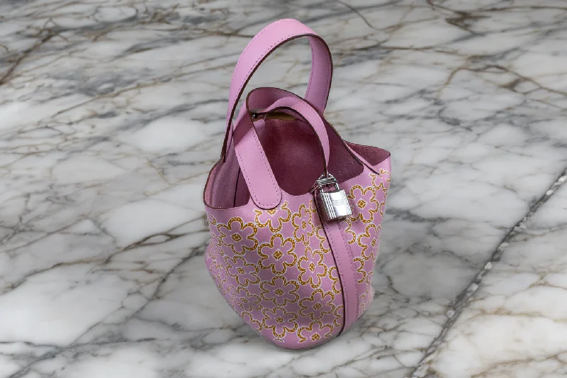 Discounted Designer Bags For Clearance Sale Hermès Picotin Lock 14 Swift Leather Floral Print Special Edition Mini Bucket Bag