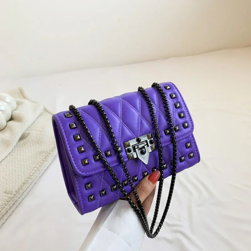 Customizable Bags For Personalized Style Luxury Rivet Chain Crossbody Bags For Women Diamond Lattice PU Leather Shoulder Bag Trendy Lock Ladies Purses and Handbags