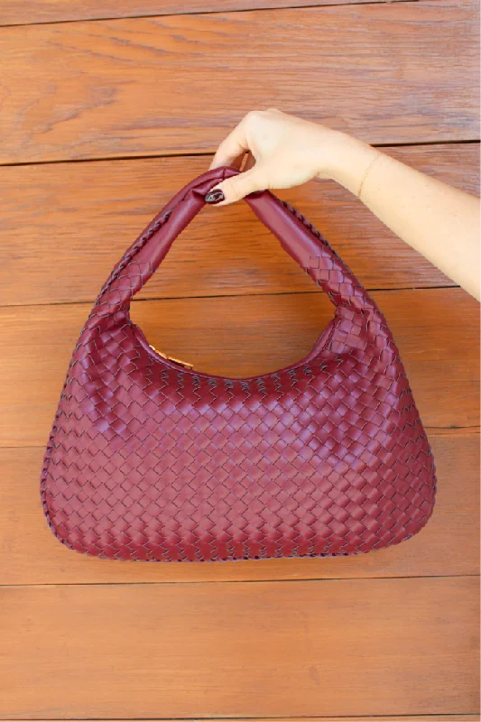 Minimalist Leather Bag For Modern Aesthetics Millie Woven Bag in Wine