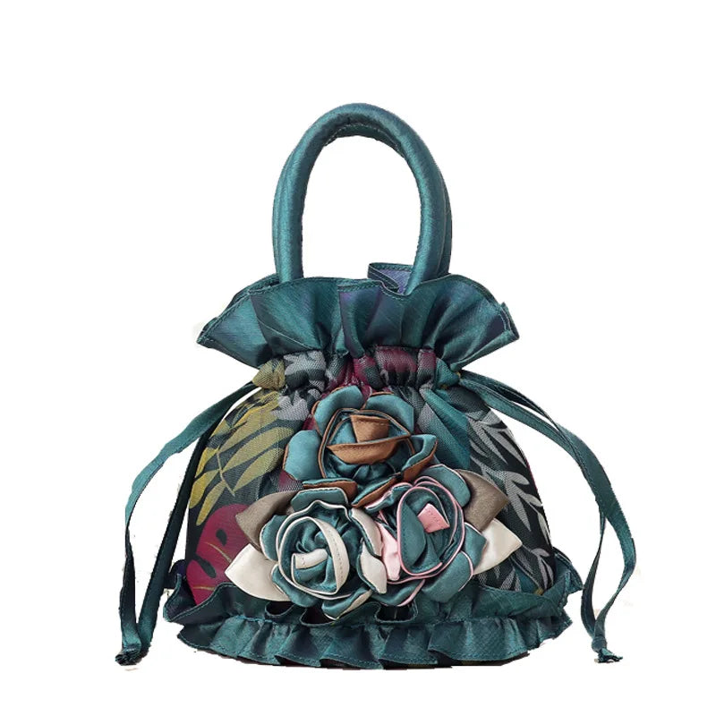 Bags For Sporty And Athletic Styles Mobile phone bag lace ethnic style bucket cloth bag women's handbag evening bag cloth bag Korean version solid color women's bag