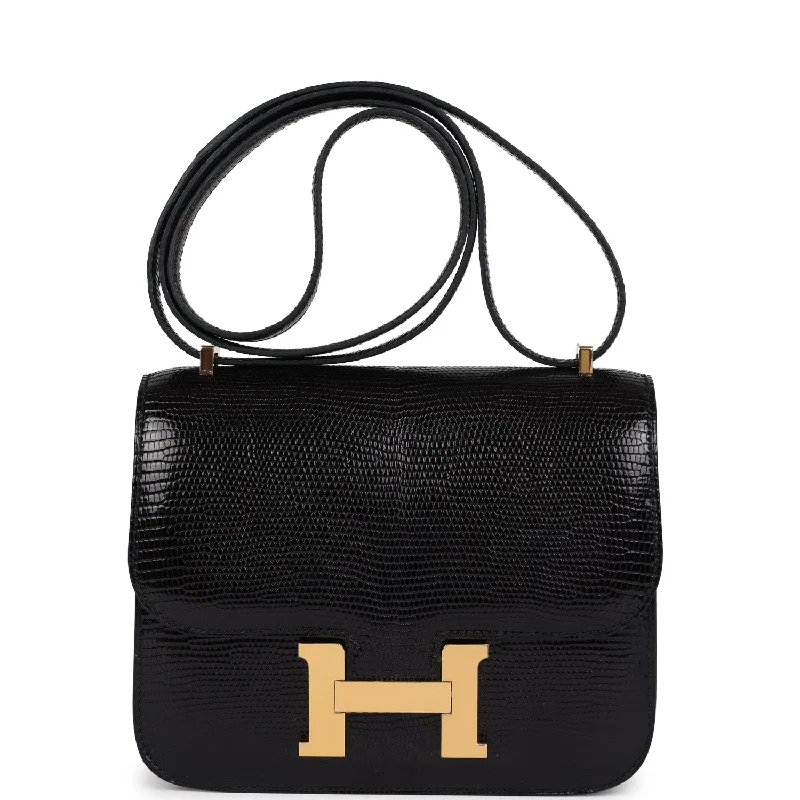 Inspired Bags For Luxury Fashion Lovers Pre-owned Hermes Constance 18 Black Varanus Niloticus Lizard Gold Hardware