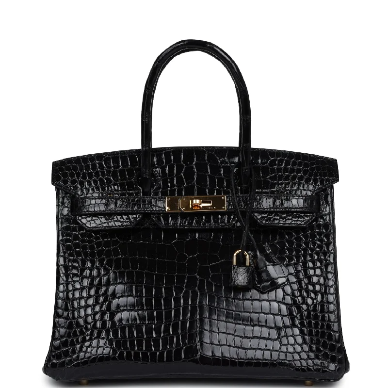 Black Friday Deals On Stylish Handbags Pre-owned Hermes Birkin 30 Black Shiny Porosus Crocodile Gold Hardware