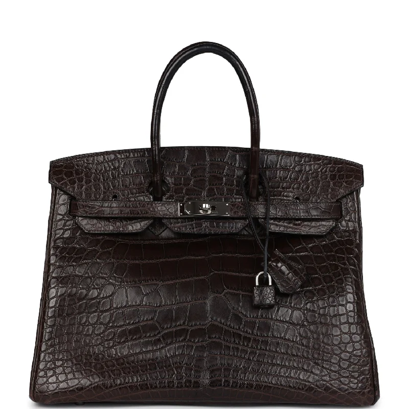 Trendy Bags For Women And Men In 2025 Pre-owned Hermes Birkin 35 Ebene Matte Alligator Palladium Hardware