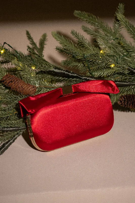 Bags With Discounts Red Satin Bow Clutch