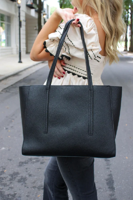 Trendy Bags For Women And Men In 2025 Reyna Pleather Tote Bag in Black