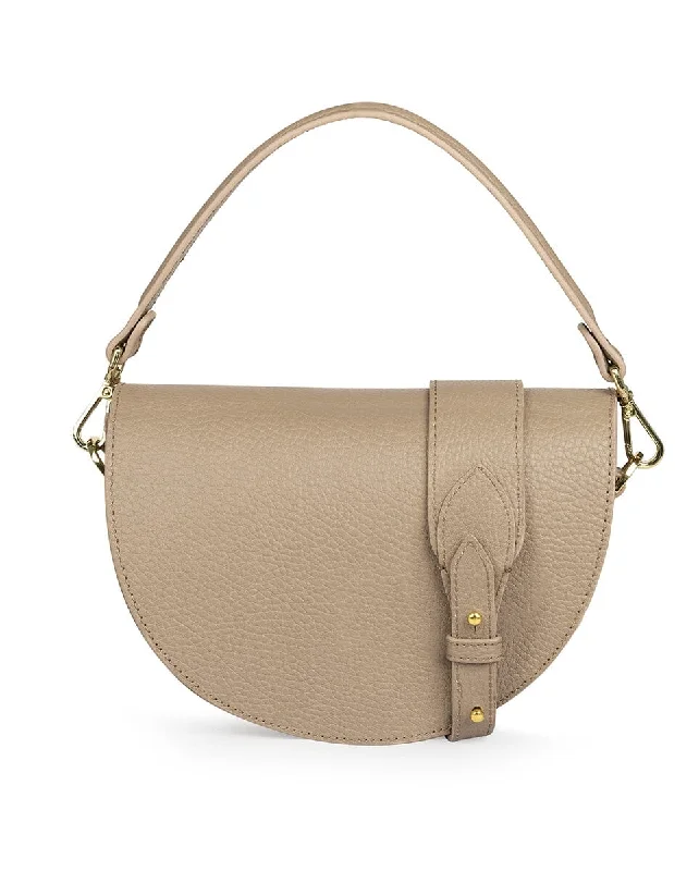 Tote Bag For Office Use Textured Leather Saddle bag - Taupe