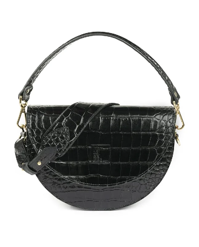 Bags For Personalized Gifts Crocodile print Leather saddle bag - Black