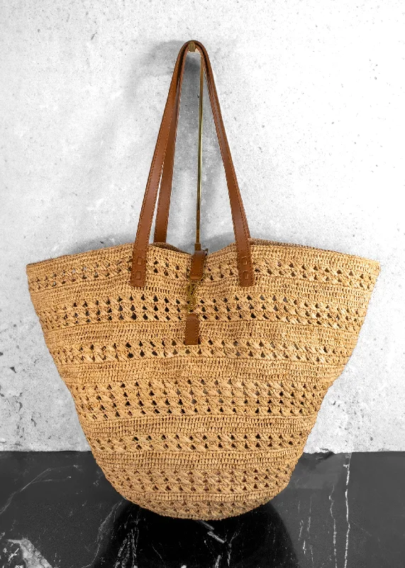 Discounted Designer Bags For Clearance Sale Saint Laurent Raffia Calfskin Medium Panier Tote