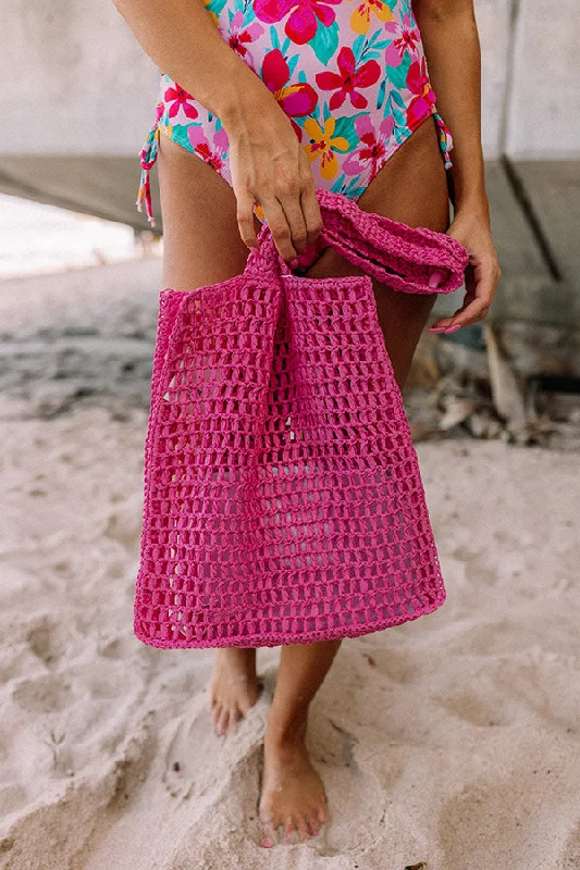 Durable And Fashionable Bags For Daily Use Somewhere In The Tropics Woven Tote In Hot Pink