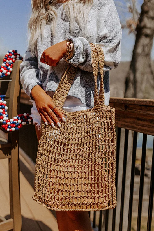 Designer-Inspired Bags At Budget-Friendly Prices Somewhere In The Tropics Woven Tote In Khaki