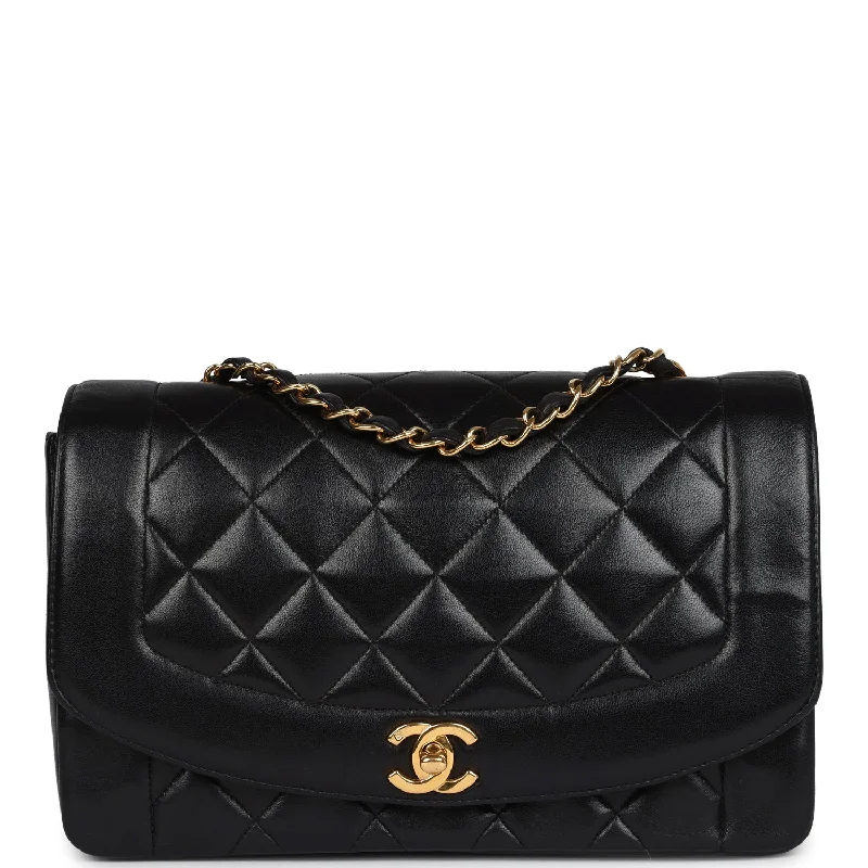 Elegant New Year Party Bags With Flash Sales Vintage Chanel Medium Diana Flap Bag Black Lambskin Gold Hardware