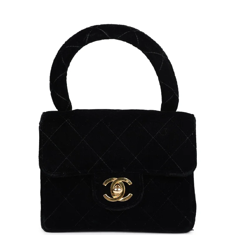 Inspired Bags For Affordable Luxury Vintage Chanel Micro Kelly Child Flap Bag Black Velvet Gold Hardware