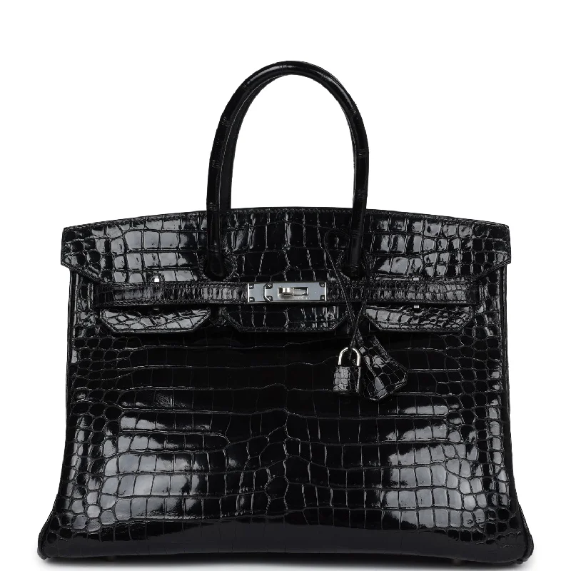 Professional Bags With Office Discounts Vintage Hermes Birkin 35 Black Shiny Porosus Crocodile Palladium Hardware