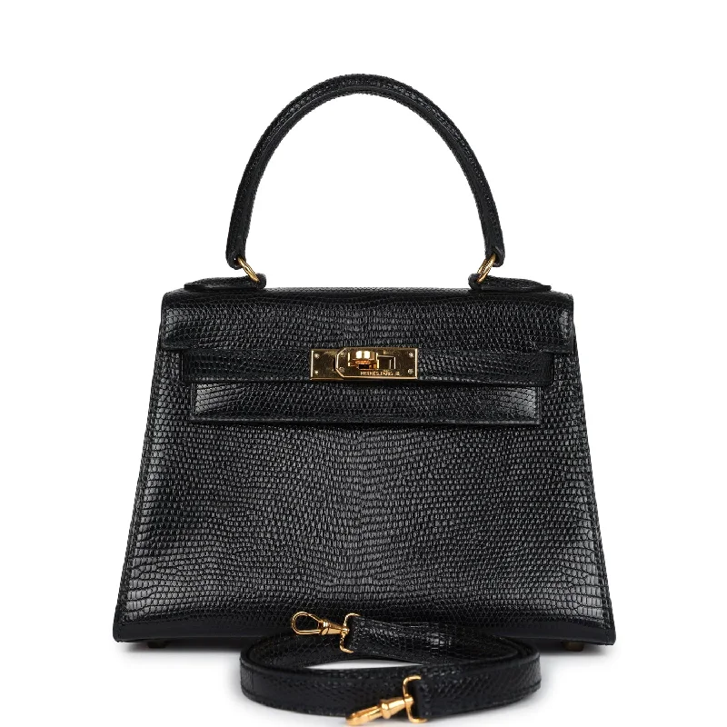 Seasonal Clearance Bags For Summer Vintage Hermes Kelly Sellier 20 Black Varanus Salvator Lizard Gold Hardware