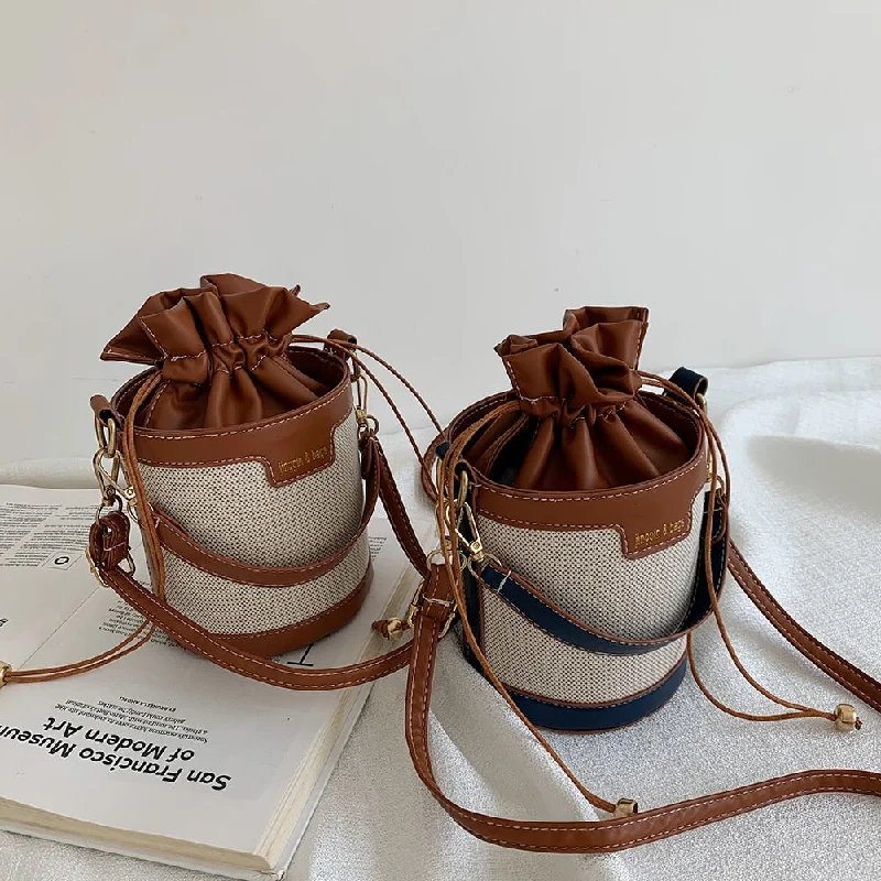Eco-Friendly Bags With Discounts Vintage Women Shoulder Bags Cylinder PU Leather Bucket Crossbody Bag Casual Mini Drawstring Handbags Purse for Travel Shopping