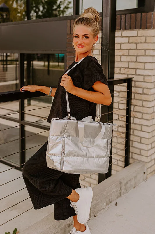 Trendy Bags Weekend Getaway Puffer Tote in Silver