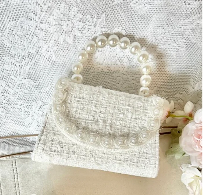 Inspired Bags For Affordable Luxury White Tweed and Pearl Purse