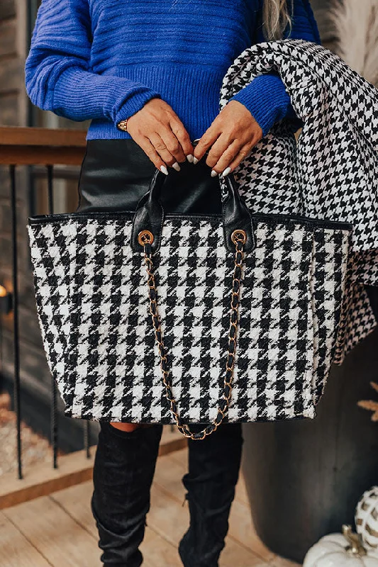 Sleek And Seasonal Sale Bags Wintry Dreams Houndstooth Tote In Black