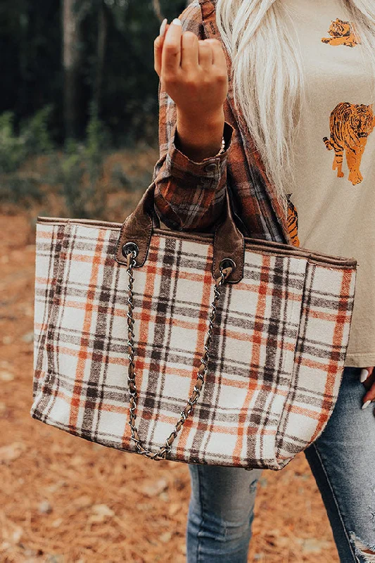 Elegant And On-Sale Evening Bags Wintry Dreams Plaid Tote in Chocolate