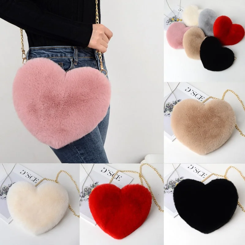 Elegant Bags For Formal Events And Luxury Occasions Women's Heart Shaped Faux Fur Crossbody Wallet