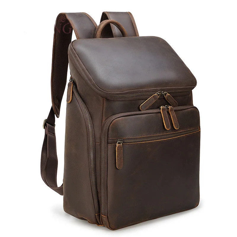 Bags For College Students On A Budget 15.6" Laptop Backpack Full Grain Leather Travel Backpack Retro School Backpack