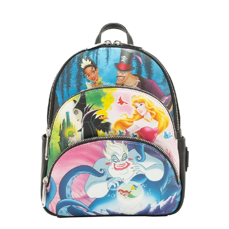 Minimalist Leather Bag For Modern Aesthetics Loungefly Disney Princesses vs Villains Triple Pocket Mini Backpack - 707 Street Exclusive