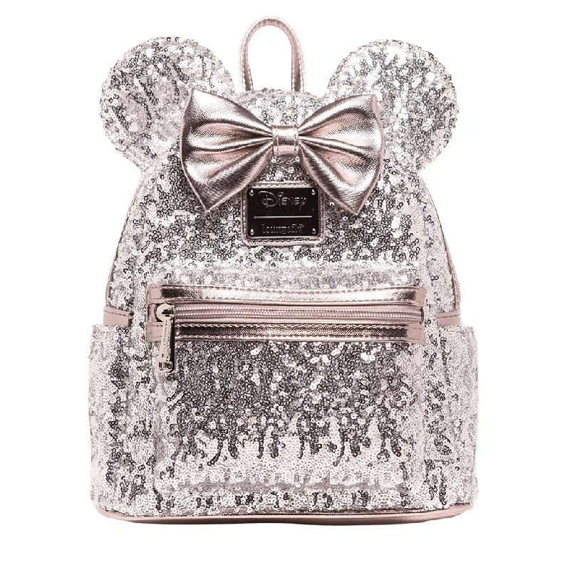 Lightweight Bags For Senior Travelers Loungefly Disney Minnie Mouse Silver Sequin Mini Backpack - 707 Street Exclusive