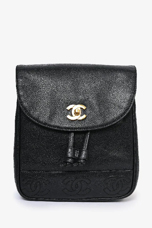 Durable And Cheap Bags Chanel 1989-91 Vintage Black Caviar Leather Triple CC Backpack