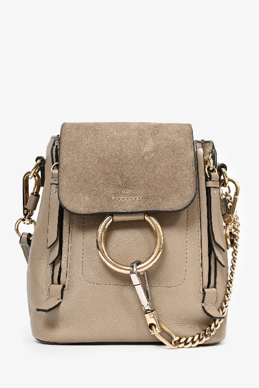 Luxurious Bags With Limited-Time Offers Chloe Taupe Leather/Suede Mini Faye Backpack with Shoulder Strap