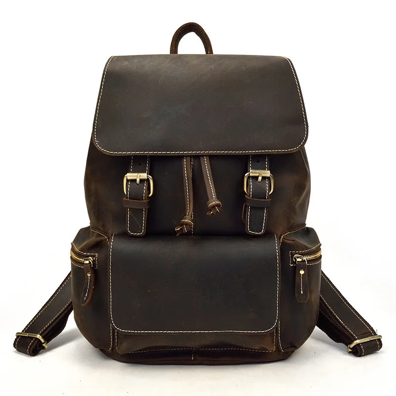 Bold And Flash-Sale Bags Crazy Horse Leather Backpack Men Retro School Backpack Laptop Backpack Travel Rucksack