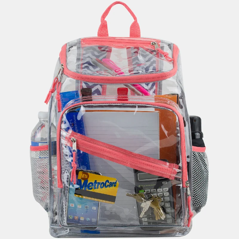 Luxury Bags For Working Professionals Clear PVC Top Loader Backpack with Adjustable Printed Straps
