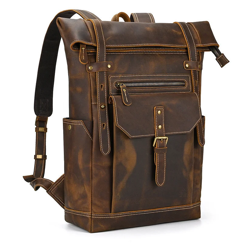 Trendy Bags For Sales Full Grain Leather Backpack 15.6'' Laptop Backpack Retro School Backpack