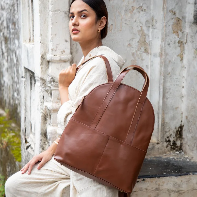 Handbag For Women Half-moon Brown Leather Backpack